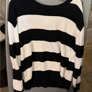 Halogen Black & White Striped Scoopneck Sweater